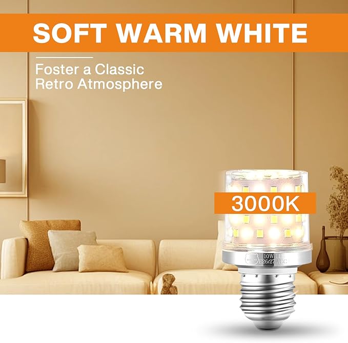 MIAOKE E26/E27 Warm Light LED Bulb,10W Warm Light，900 Lumen Light Bulb，Can Reduce Energy Consumption by 90%，Spiral Light Bulbs are Suitable for Bathroom，Ceiling Fan and Outdoor
