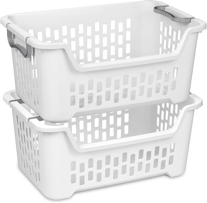 Sterilite 24 Pack Stacking Laundry Basket, 2 Bushel Clothes Hamper, White | Stackable Laundry Basket, Large Rectangular Storage Bin with Carrying Handles and Large 2 Bushel Capacity