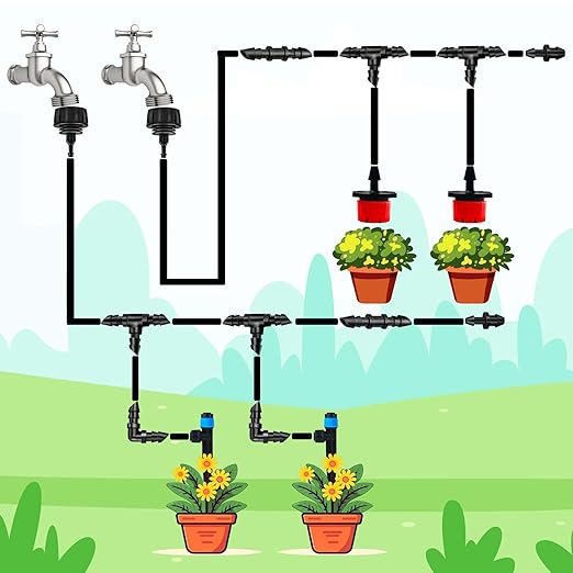 60 Pack Drip Irrigation 1/4" Barbed Tee Fittings, Drip Line Barbed T Connectors for 1/4 Inch Irrigation Tubing Micro Irrigation Connection Parts for Garden Sprinkler Systems