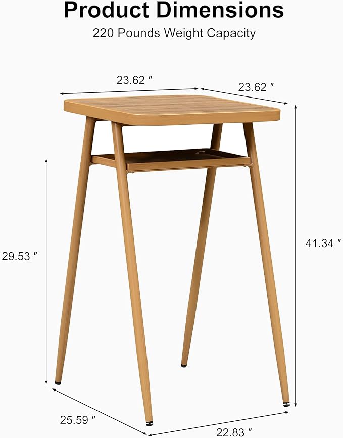 PURPLE LEAF Outdoor Bar Height Table Aluminum Patio High Bar Stools Pub Dining Table for Kitchen Island Balcony Deep Teak