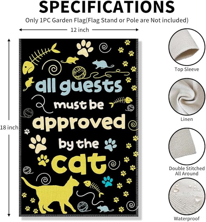 All Guests Must Be Approved by the Cat Garden Flag, Cute Cats Banner, Welcome Yard Home Holiday Party Outdoor Decor, Funny Cat Lover Gifts for Kitty Lovers, Housewarming Flag Gifts