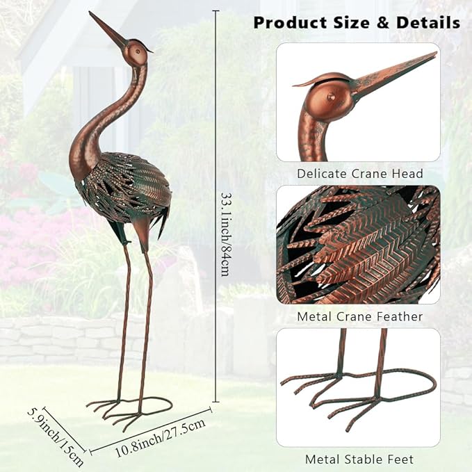 VEWOGARDEN Heron Outdoor Statues Metal Crane Garden Sculptures & Statues for Yard Lawn Patio Pool Outside Decorations, Antique Bronze