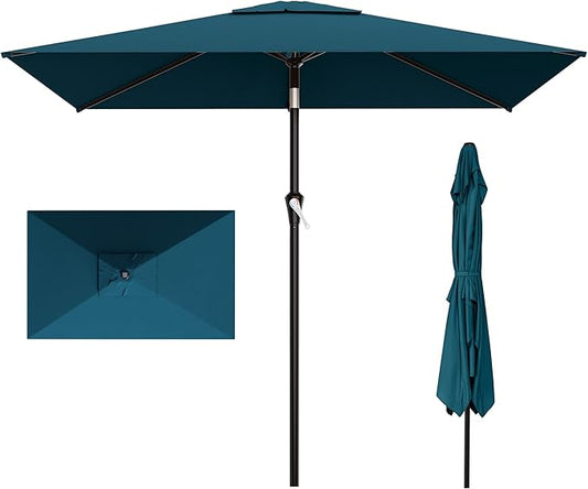 AreShark 6.5' x 10' Rectangular Patio Umbrellas for Outdoor, Outdoor Table Umbrella, Large Outdoor Patio Umbrellas with 6 Sturdy Ribs for Pool, Garden, Deck & Market (Lake Blue)