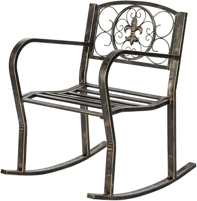 Paint Sun Shape Outdoor Garden Single Iron Art Rocking Chair Family Chairs Outdoor Use Black (style1)