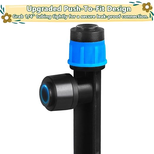 Push-to-Fit Drip Irrigation Vortex Emitters for 1/4" Drip Irrigation Tubing, 30 Pcs Adjustable 360 Degree Water Flow Fan Shape Drippers with Stake for 4/7mm Tube for Garden Watering System