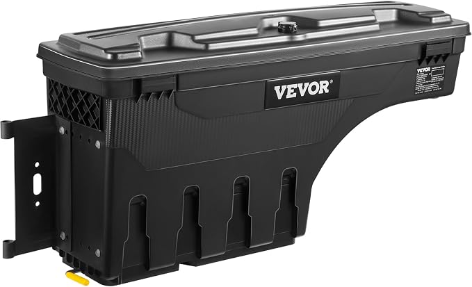 VEVOR Truck Bed Storage Box, Compatible with Dodge Ram 1500 2019-2021 L, Waterproof ABS Wheel Well Tool Box with Lockable Lid and Password Padlock, 6.6 Gal/25 L Truck Bed Toolbox, Driver Side, Black