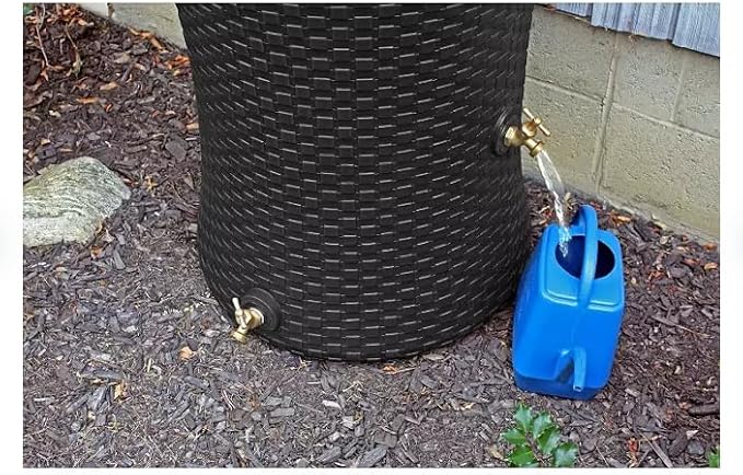 Beautiful Nantucket Wicker Rain Barrel with Planter top, 50 Gallon, The New Way reinvents How You Harvest rainwater. Decorave Design for Garden, Backyard or Patio. (Black, 50 Gallon)