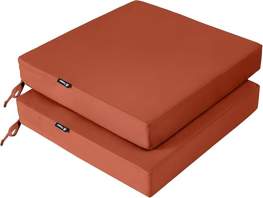 Favoyard Patio Chair Cushions 18.5 x 16 x 3 Inch Waterproof Outdoor Seat Cushions for Patio Furniture 3-Year Color Fastness Garden Sofa Couch Chair Pads with Handle & Adjustable Straps Set of 2, Spice