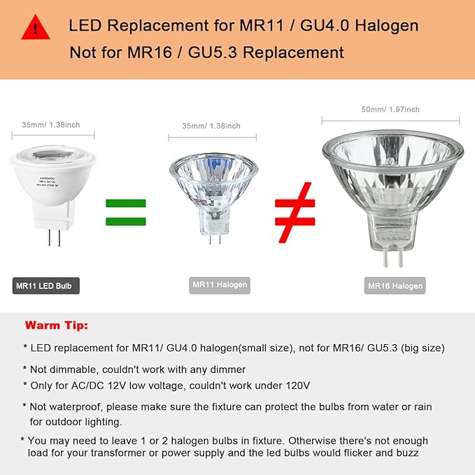 KAKEMONO MR11 GU4.0 Led Bulbs,20W Halogen Equivalent,2700K Soft Warm White,12V GU4 3W Low Voltage Spotlight for Outdoor Landscape Track Lighting, Not Dimmable-6 Pack