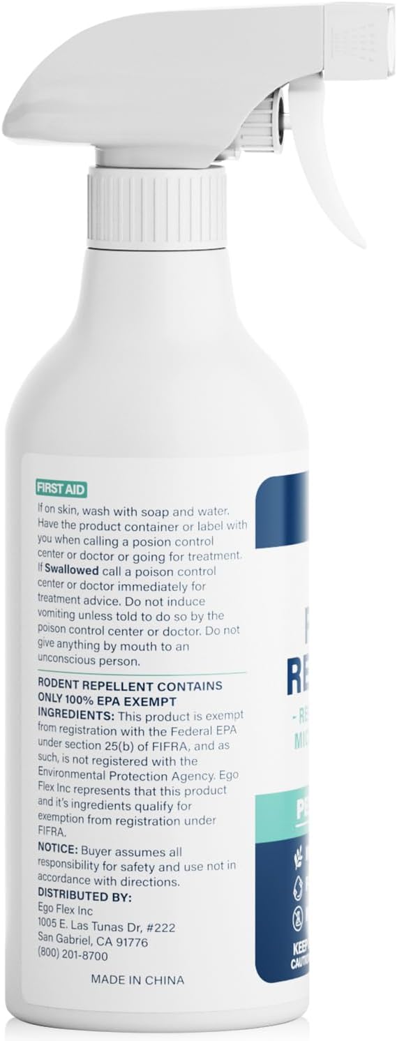 Peppermint Oil Spray for Rodents - Mice, Rat, Squirrel & Mouse Repellent - Natural Peppermint Essential Oil Indoor & Outdoor Deterrent Control for Home, Garage, Attic, RV & Car Engines - 16 Fl Oz