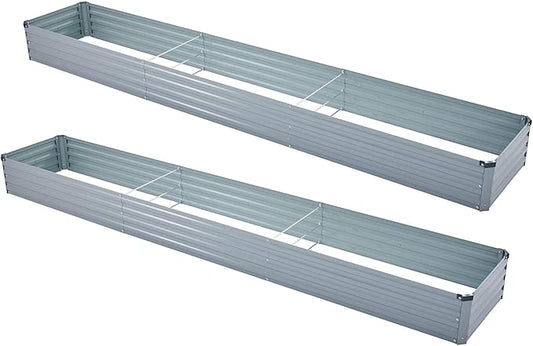 Meberam 2 Pack 12x2x1FT Galvanized Raised Garden Bed Kit, Outdoor Metal Planter Box for Vegetables, Bottomless Rectangular Gardening Bed with Support Rods, Tool-Free Assembly, Gray