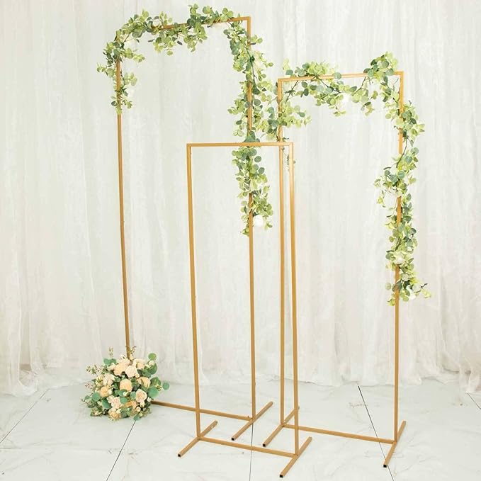 Efavormart Set of 4 Gold Metal Rectangular Wedding Arches, Assorted 3.5ft to 6.5ft Backdrop Stands for Tiered Modern Floral and Balloon Staging