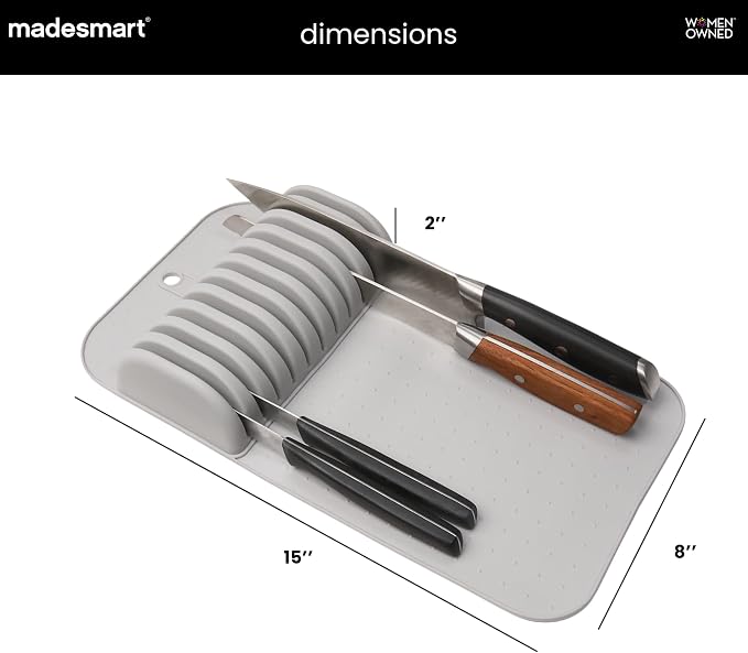 madesmart Classic In Drawer Knife Mat, 11 Knives, Grey