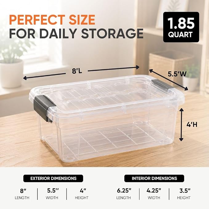 Superio 1.85 Quart Clear Plastic Storage Boxes with Lids, Stackable Organizer Containers, BPA-Free Storage Bins for Home, Office, School & Dorm, 10 Pack