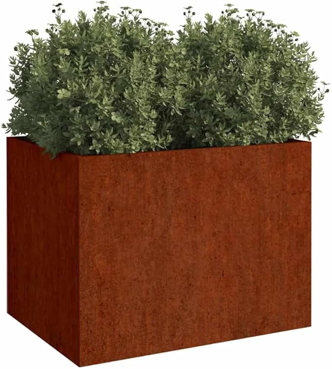 Corten Steel Planter Box with Decorative Inlays Medium Size 4 Pieces Rustic Finish for Outdoor Garden Plants and Balcony Decor