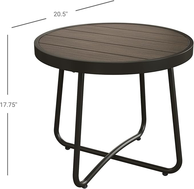 Grand patio Outdoor Side Table, Round End Table with Imitation Wood Tabletop, Dark Grey