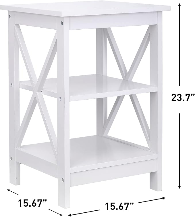 ZenStyle Set of 2 End Table 3-Tier X-Design Side Table with Storage Shelves Sofa Side Table Storage Organizer Display for Bedroom, Living Room, Office, Nursery Room, White