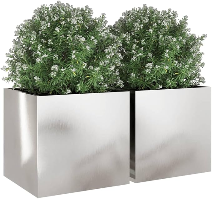 Stainless Steel Rectangular Planters Set of 2 Large Decorative Inlays with Polished Finish for Indoor Outdoor Greenery Display and Modern Home Decor