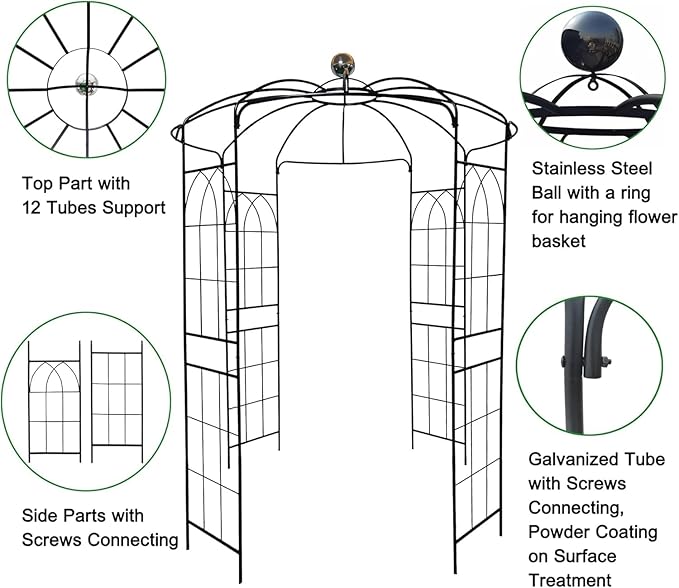 French Style Birdcage Shape Heavy Duty Gazebo,9'Highx 6‘6" Wide,Pergola Pavilion Arch Arbor Arbour Plants Stand Rack for Wedding Outdoor Garden Lawn Backyard Patio,Climbing Vines,Roses,Dark Rust