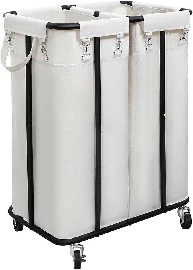 WOWLIVE Double Laundry Hamper with Wheels, 170L Rolling Laundry Basket