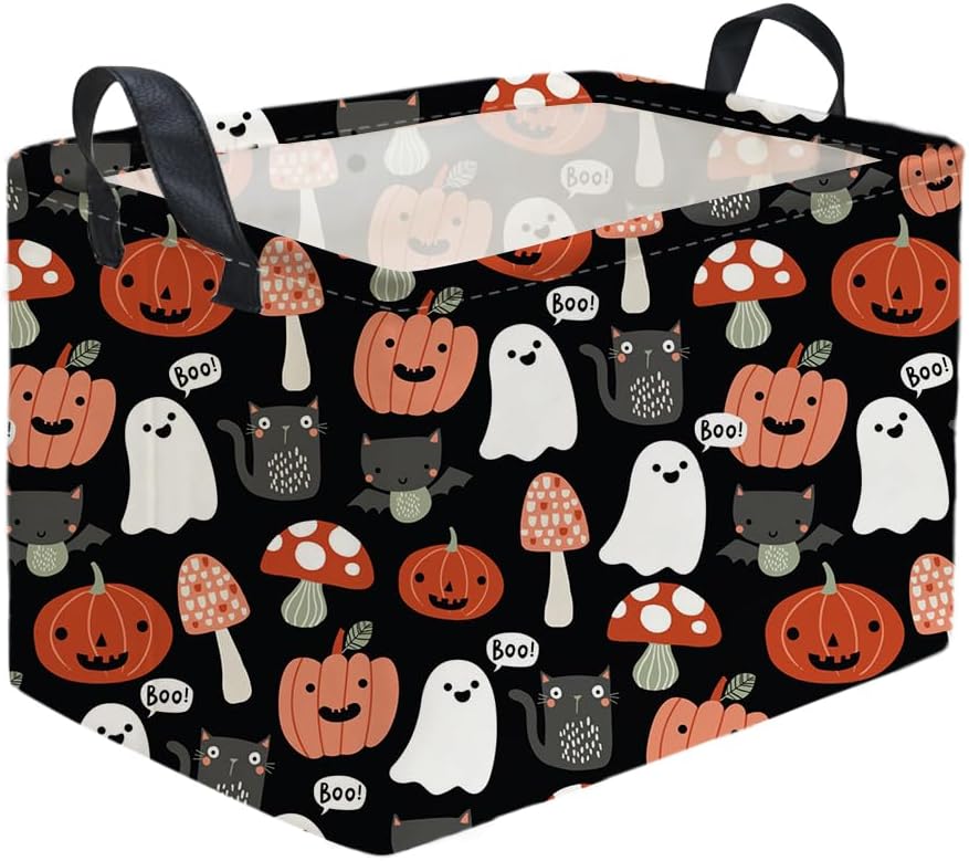Sanjiaofeng Rectangular Kids Basket Halloween Storage Bins,Cute Storage Basket with Handles.Clothers,Books,Kid's Gifts Bins. (Mushroom Halloween)