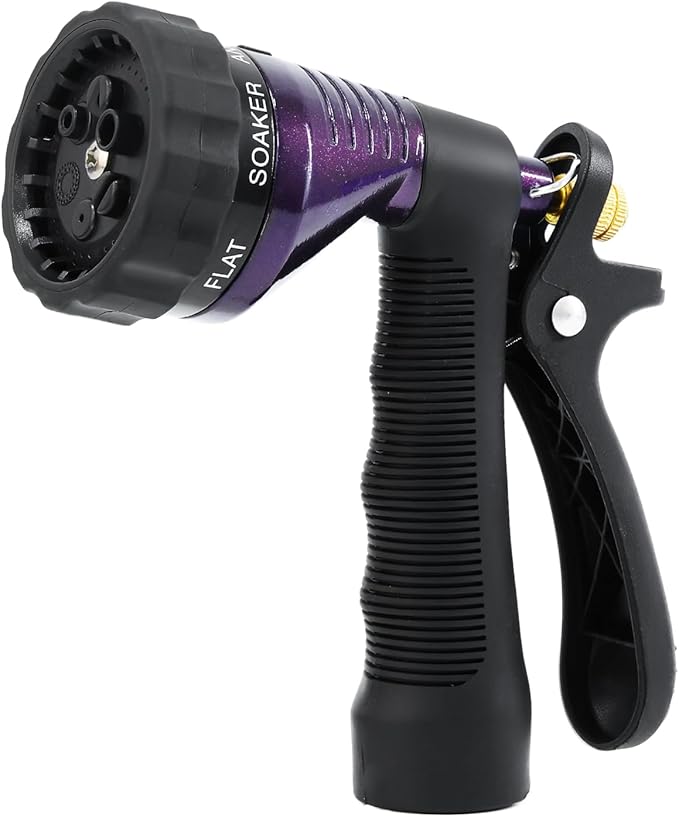 RESTMO Garden Hose Spray Nozzle, Water Hose Nozzle Heavy Duty, High Pressure Hand Sprayer with 6 Adjustable Watering Patterns, Slip Resistant for Watering Plants, Car Washing & Pet Showering, Purple