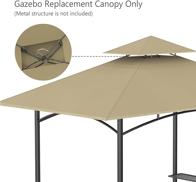 Grill Gazebo Replacement Canopy Top Only - 5' x 8' Outdoor BBQ Gazebo Canopy Roof, Waterproof Double Tiered Shelter Cover Fit for Model L-GG001PST-F (Khaki, 5x8)