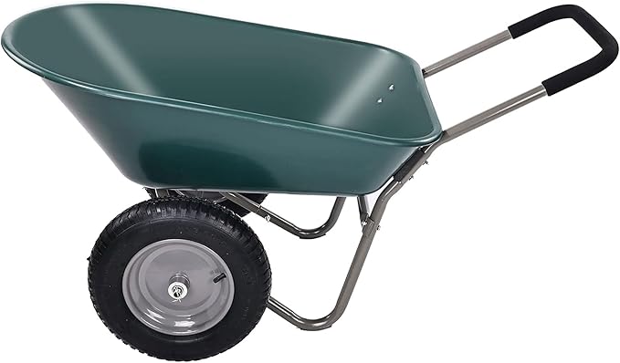 Elevon 2 Wheel Gardening Utility Wheelbarrow, Yard Cart w/ Built-in Stand, Green