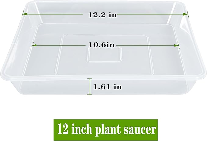 LWALRS Square Plant Saucer 12 Inch 5 Pack, Strong Clear Plastic Flower Plant Pot Saucer, Square Planters for Indoors and Outdoors Plants, Garden Plant Saucers for Pots Plant Trays.