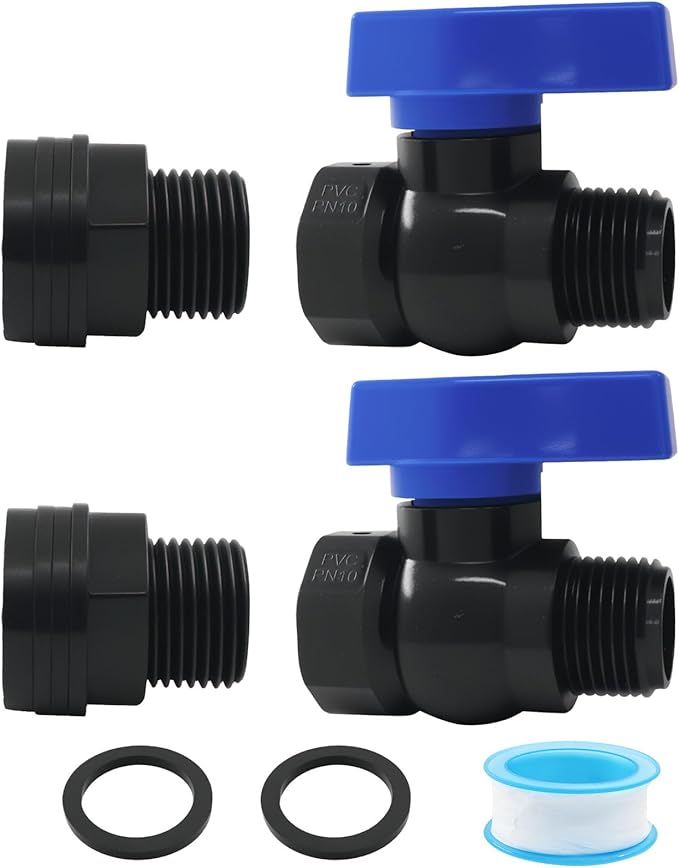 2 Pack 3/4 Inch Rain Barrel Spigot Kit, PVC Barrel Valve with Bulkhead Fitting, Water Spigot for Tanks, Ponds, Aquariums
