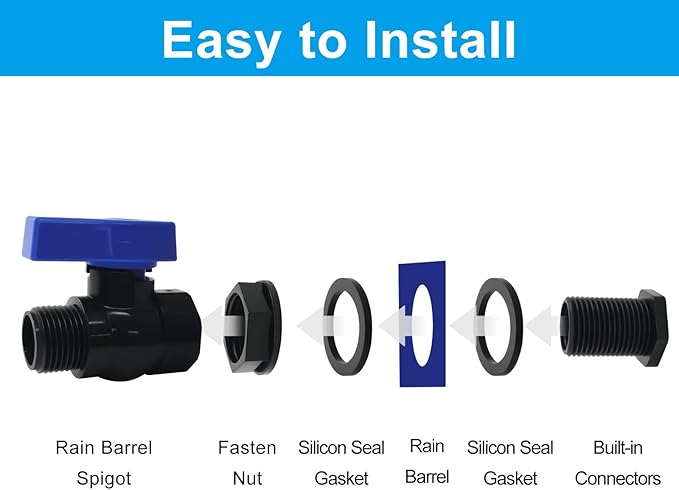 2 Pack 3/4 Inch Rain Barrel Spigot Kit, PVC Barrel Valve with Bulkhead Fitting, Water Spigot for Tanks, Ponds, Aquariums