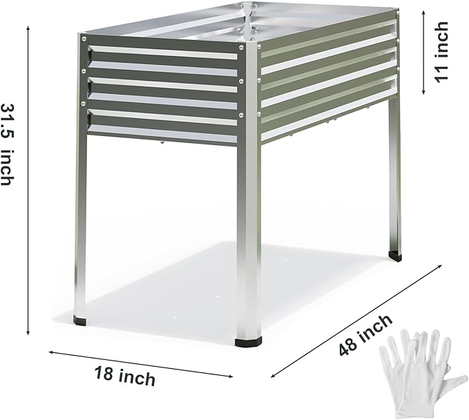 Mofesun Galvanized Raised Garden Bed with Legs, 2PCS 48x18x31.5 Inch Elevated Metal Planter Box, 300lbs Capacity for Vegetables, Flowers, Herbs. Suitable for Garden, Balcony, Patio, Backyard.