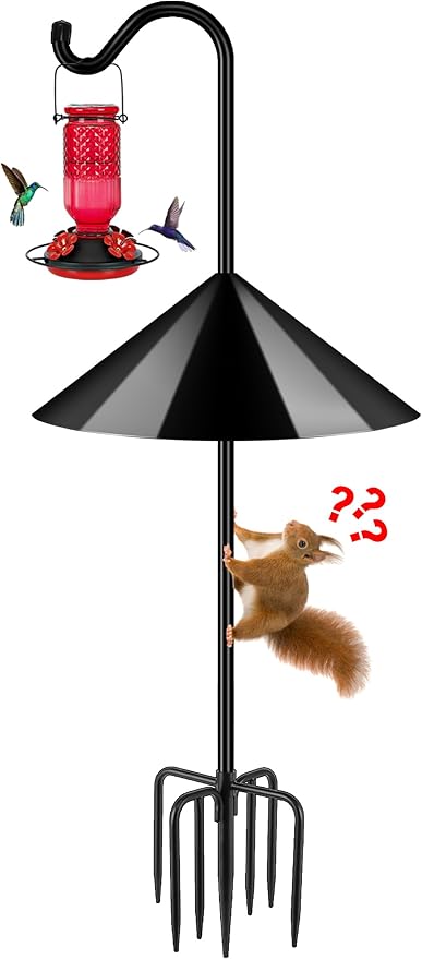 FEED GARDEN 92’’ Bird Feeder Pole Squirrel Proof 1 Pack, Adjustable Tall Shepherds Hooks for Outdoor with 7 Prongs Base, Heavy Duty Shepherd Hook with Baffles, Pole for Bird Feeder, Plant Baskets