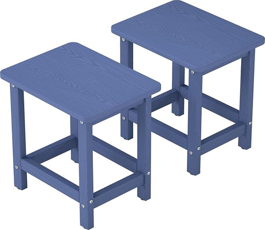 Set of 2 HDPE Outdoor Side Table, Weatherproof Small Outdoor Table for Adirondack, 16.6-Inch Patio Square End Tables for Garden, Backyard, Porch, Deck, Balcony, Poolside (Navy Blue)