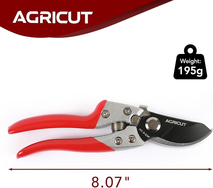 AGRICUT Pruning Shears, 7/8-Inch Cut Capacity Hand Clippers, Bypass Pruners, Gardening Scissors with Sharp Steel Blade (Aluminum Handle, High Carbon Steel)