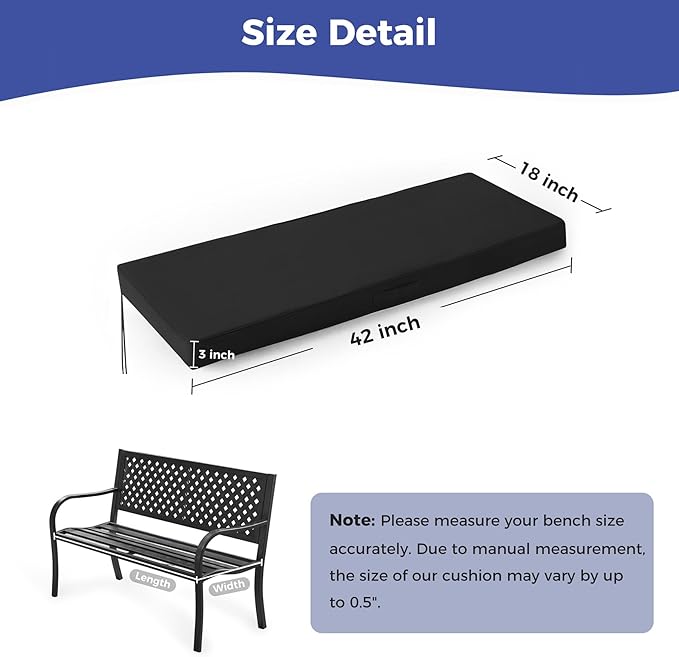 IPYNBAP Outdoor Bench Cushions for Outdoor Furniture, 42x18x3 Inch, Waterproof Bench Pillow, Fade Resistant Long Bench Seat Pads for Garden, Indoor, Porch Swing, Black
