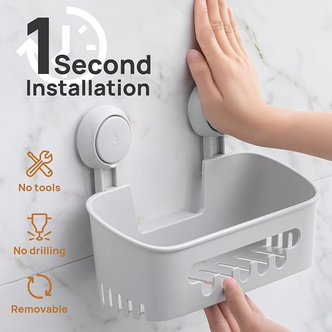 LEVERLOC Shower Caddy Suction Cup,Shower Organizer Bathroom Shelf, Grey