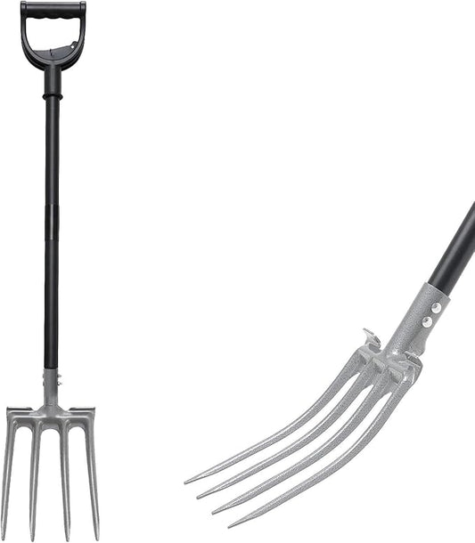 Lilyvane Garden Fork, 4-Tine Gardening Pitchfork with 35” Metal Handle, 46” Long Heavy Duty Digging Manure Forks for Farm Garden Mulch Spreading, Loosening,Potato Digging Composting Transplanting