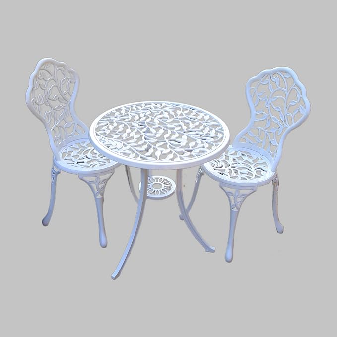 KAILI Patio Bistro Sets 3 Piece cast Aluminum Patio Furniture Outdoor Garden Metal Rust Proof Tables and Chairs White bisrto Set (Leaf-White)