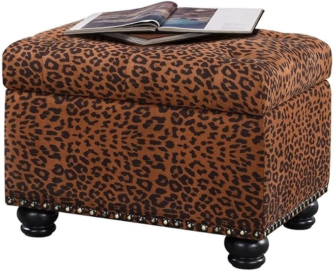 Convenience Concepts Designs4Comfort 5th Avenue Upholstered Storage Ottoman 24" - Contemporary Foot Stool and Seat with Hinged Lid for Living Room, Dining Room, Office, Forest Leopard Print Fabric