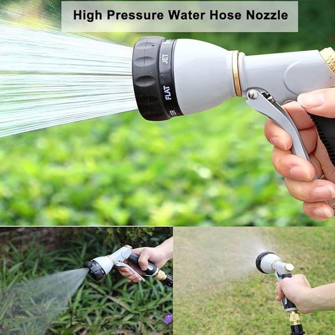 Garden Hose Nozzle Heavy Duty,100% Metal High Pressure Water Hose Sprayer Nozzle with 8 Adjustable Spray Patterns, Non-Slip Grip Hose Sprayer Outdoor for Watering Plants & Lawns, Washing Cars & Pets