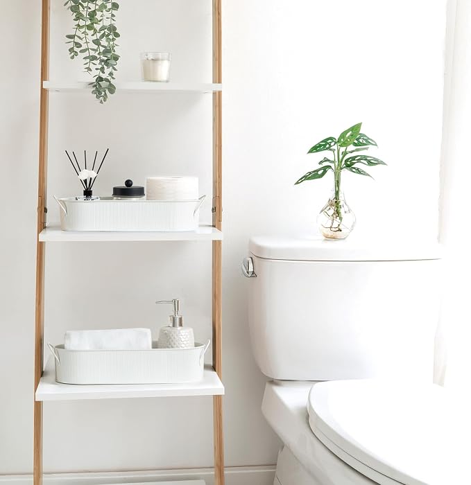 Mkono Metal Storage Basket, Toilet Paper Holder Bathroom decor, 2 Pack | White, Farmhouse Galvanized Metal Tray, Back of Toilet Tank Organizer, Decorative Bin, Bathroom Bedroom Living Room Office