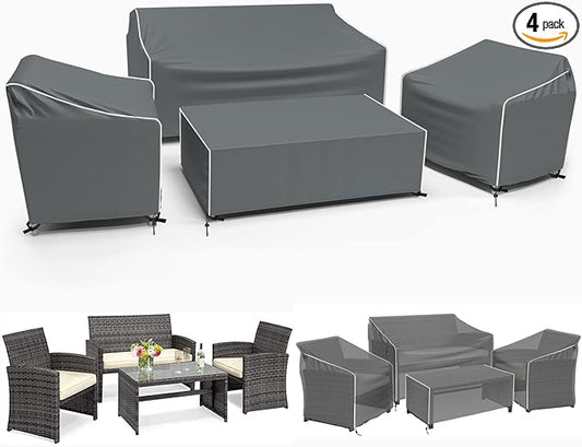 Gasadar Patio Furniture Covers, 4-Piece Outdoor Furniture Cover Waterproof for Patio Loveseat, Chair and Coffee Table, 500D Heavy Duty, Grey