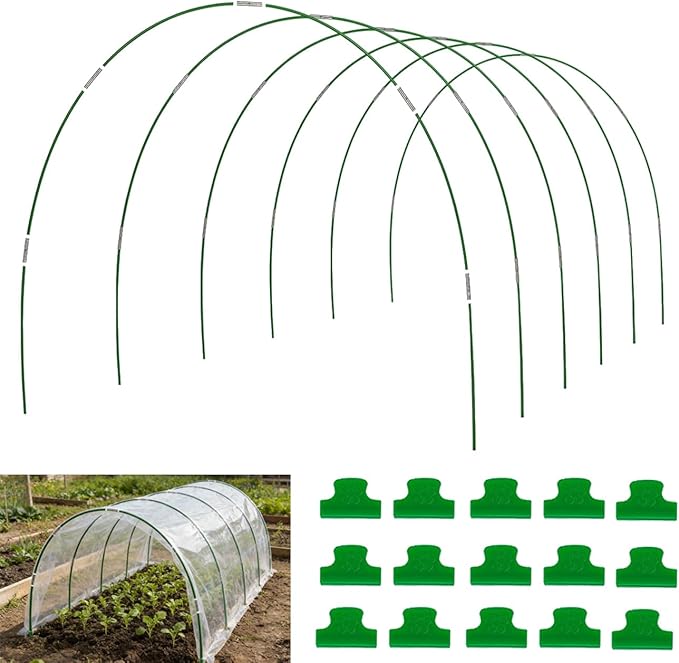 Greenhouse Hoops Grow Tunnel, 6 Set 8FT Long Fiberglass Support Garden Hoops Kit for Raised Beds, Rustproof, Flexible Garden Hoops for DIY Grow Tunnels, DIY Plant Support Garden Stakes for Row Cover