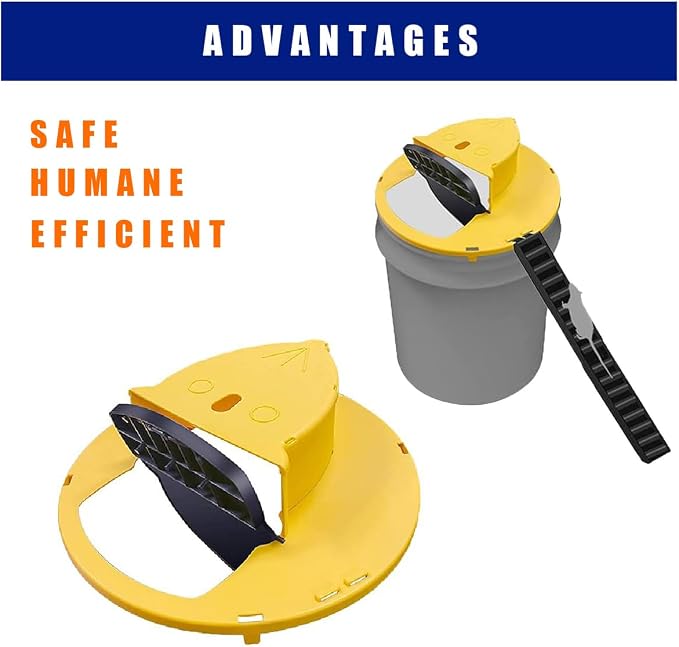 Mouse Trap Bucket Lid (2-Pack) - Humane Flip and Slide Bucket Lid Mouse/Mice/Rat Trap, Auto Reset, Multi Catch Mice Trap Compatible with 5 Gallon Bucket for Indoor/Outdoor/Chicken Coop