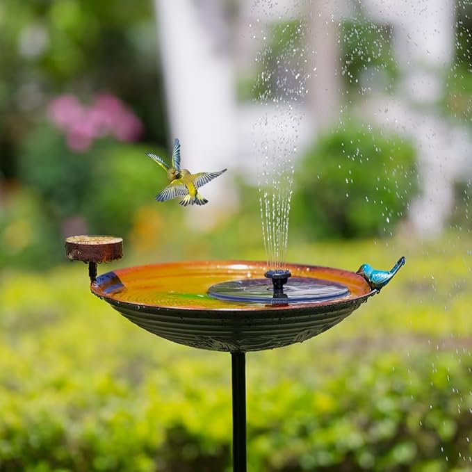 Metal Bird Baths for Outdoors, 39" H Birdbath with 13 Inch Bowl, Hummingbird Bird Bath & Bird Feeder with Stake for Outside Garden Patio Yard Lawn Decor，Yellow
