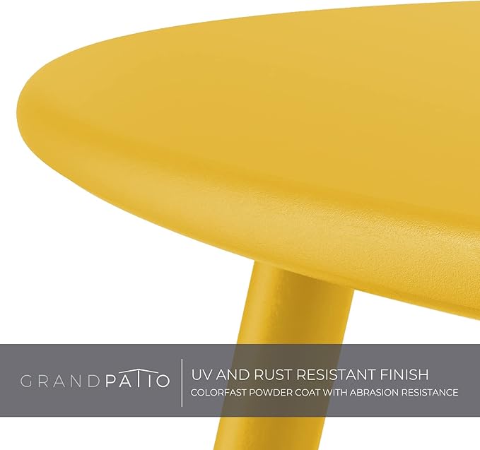 Grand patio Small Round Side Table, 18-inch Outdoor Side Table with Adjustable Feet, Modern End Accent Table for Patio Porch, Yellow
