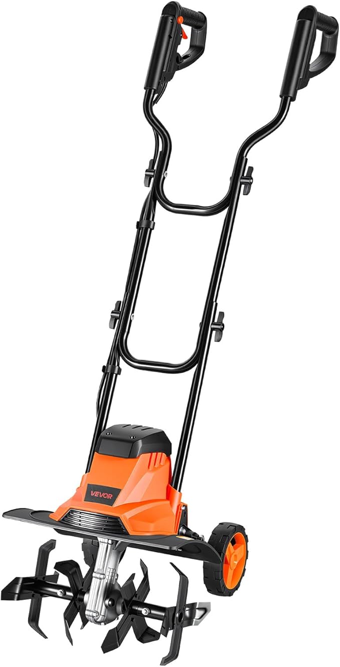 VEVOR Corded Electric Tiller, 14 Inch Tilling Width Garden Rototiller, 10-Amp Motor Heavy-Duty Tilling Machine, Cultivator with Steel Tines and Foldable Handle, for Lawn, Yard, and Gardening Care