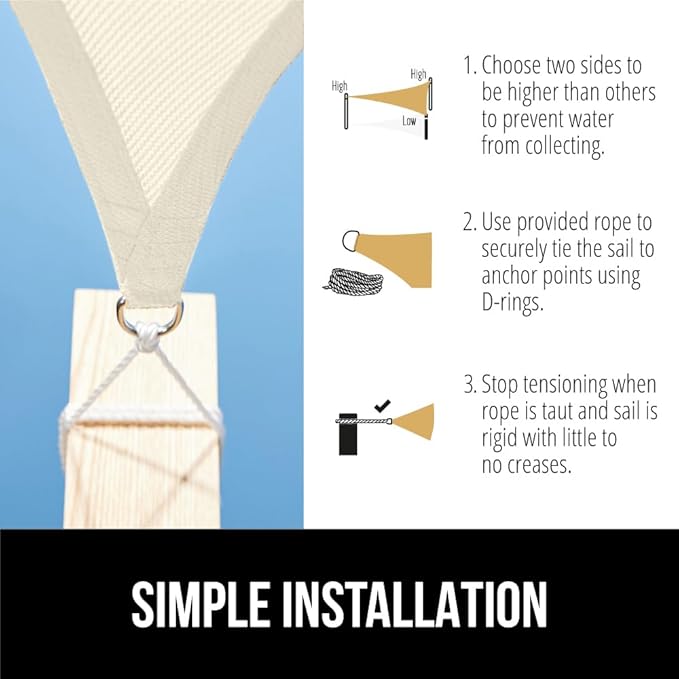 GORILLA GRIP Heavy Duty Sun Shade, UV Protection Fade Tear and Rust Resistant Triangle Sunshade Canopy, Curved Edges Blocks Sunlight, Breathable Sail, Outdoor Patio, Lawn Garden Butter Ivory