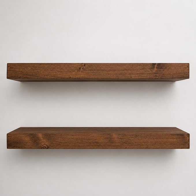 Urbandi Modern Floating Shelves 3 Inches Thick for Wall, Wide Shelves for Kitchen, Living Room, Bedroom, and Bathroom, Natural Pine Wood, Rustic Wooden Shelf, (Set of 2) (Provincial, 36Lx3Hx8D)